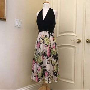 NWOT Connected black halter / floral skirt dress